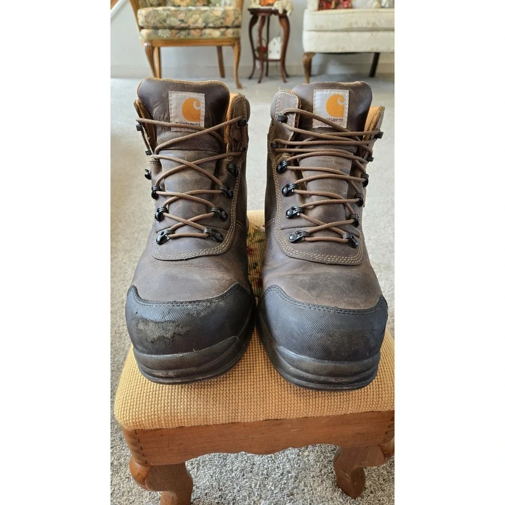 Carhartt Waterproof Work Boots Brown Leather Steel Toe Mens 11 EH Lace Up